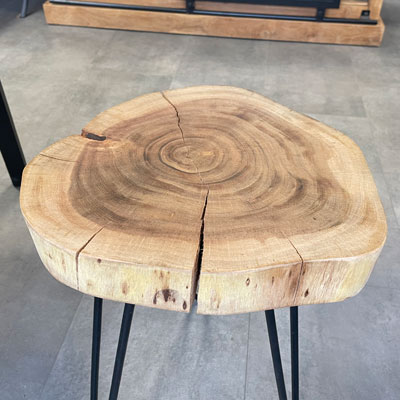table_appoint_tronc_arbre_pieds_metal