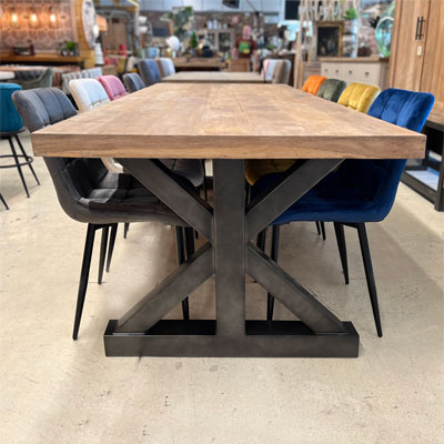 table_teck_recycle_pieds_croix_metal