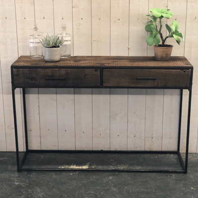 console_vieux_bois_metal