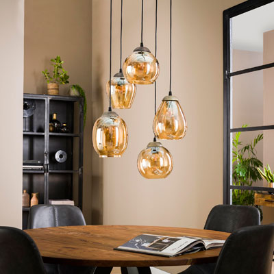 lustre_etage_5globes_verre_or